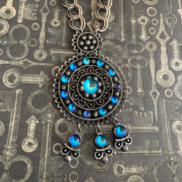 Estate Blue Purple Glass Beaded Medallion Necklace Jewelry Moroccan Boho Hippie - Picture 3 of 10